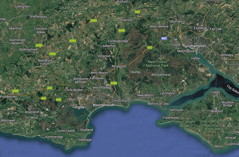 south coast, dorset and new forest image from satellite