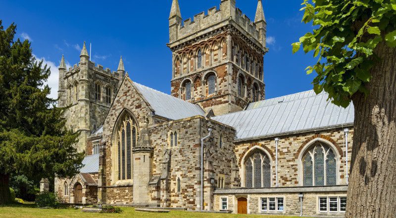 wimborne minster on a sunny day