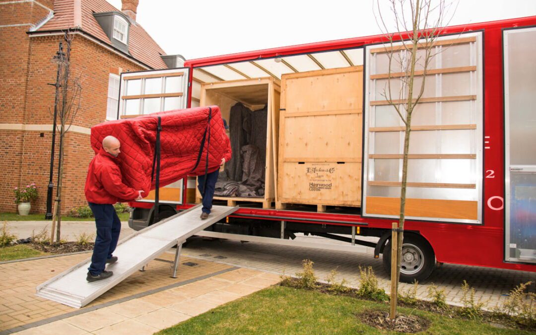 Removals truck unloading a house move in Christchurch Dorset