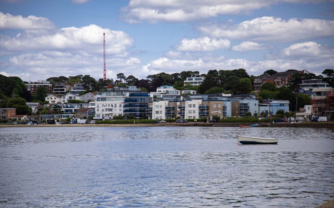 view of Poole Harbour and Sandbanks peninsula in Dorset, ideal for families moving to Poole.
