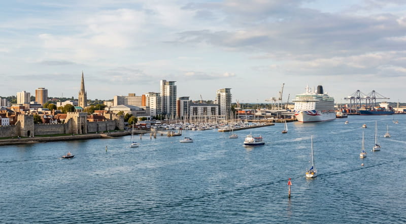 The Move Team - House Removals in Southampton Elevated view over Southampton port, docks, and coastal waterfront in Hampshire.